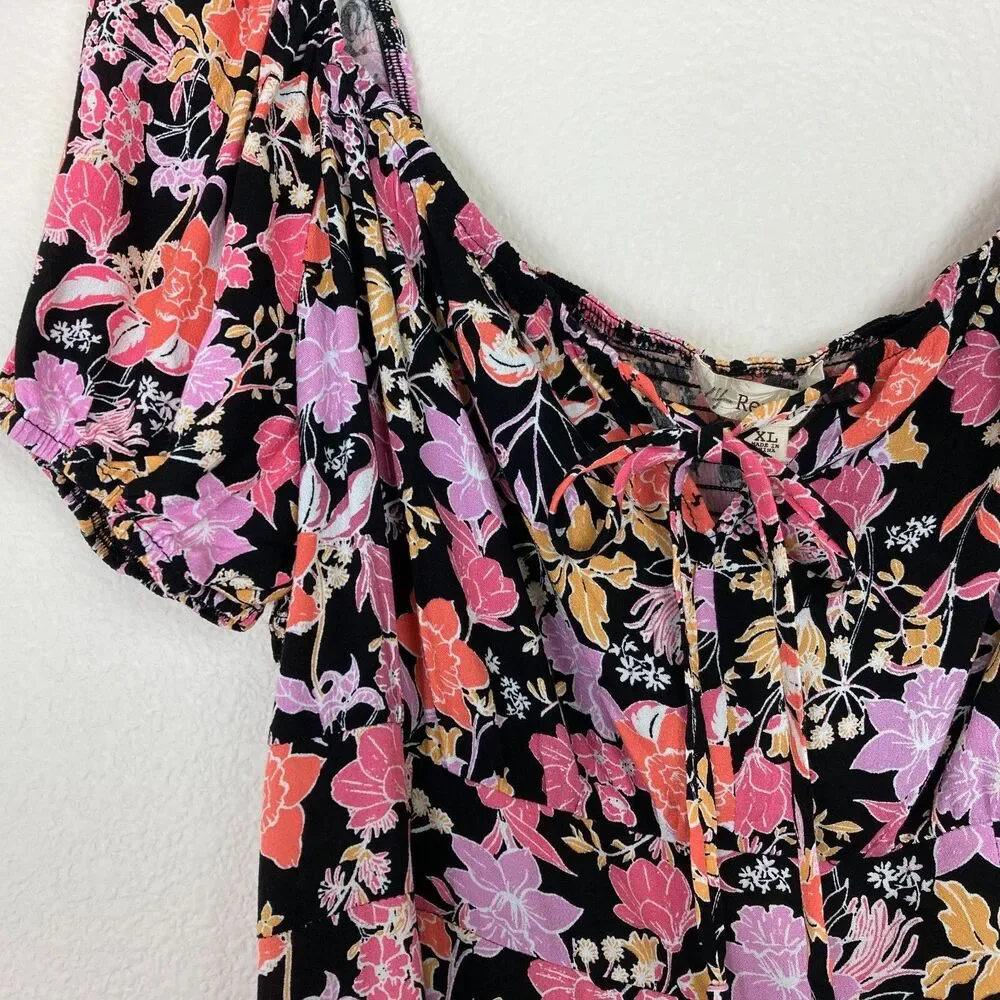 Rewind NWT A-Line Mini Dress Juniors Size XL Smocked Back Puff Sleeve Tie Neck